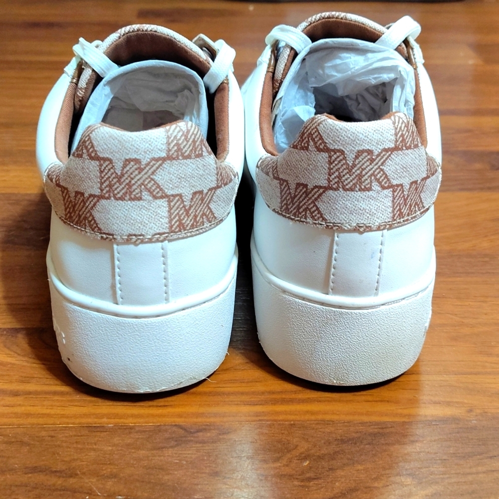 Michael Kors Poppy (Lace Up Sneakers) Sz 8.5M Cream/Brown - Picture 2 of 7